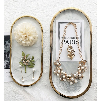 Nordic Creative  Marble Shaped Ceramic Storage Jewelry Necklace Ring Tray