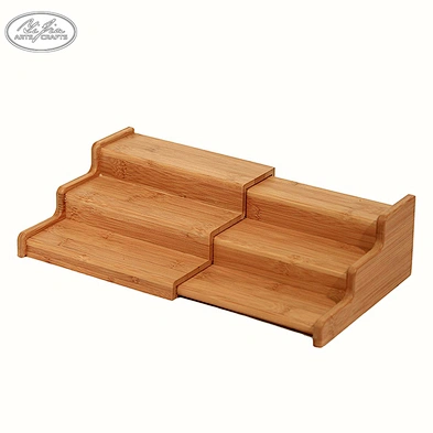 Spice Rack Step Shelf , 3-Tier Expandable Bamboo Organizer