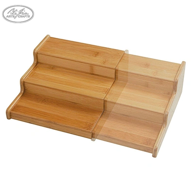 Spice Rack Step Shelf , 3-Tier Expandable Bamboo Organizer