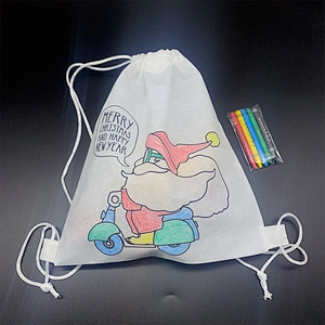 Customized Christmas DIY Painting Drawstring Bag Non Woven Drawstring Bags With Crayons