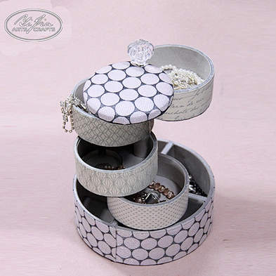 Jewelry Cosmetic Display Round  Boxes Handmade Fabric Covered Jewelry Storage  Boxes
