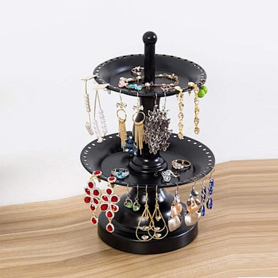 2-Tier Fountain Style Black Earring Hanger Jewelry Ring Dish Jewelry Stand