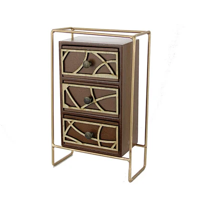 Customized wooden&metal jewelry case with 3 drawers