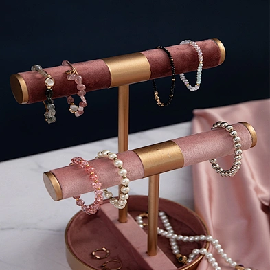 Simple style Jewelry Display Holder Velvet  T bar Watch Bracelet Display Holder With Storage Tray
