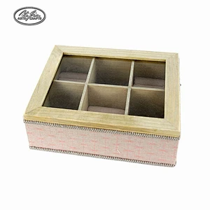 Cheap small custom gift wooden 6 compartment jewelry box manufactures china with glass lid