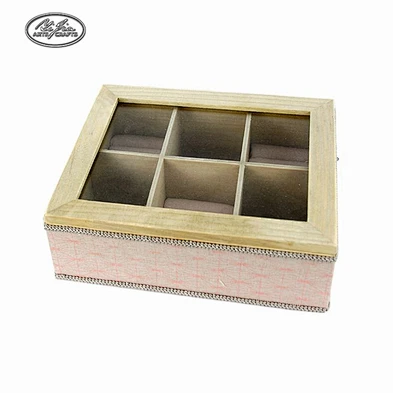 Cheap small custom gift wooden 6 compartment jewelry box manufactures china with glass lid