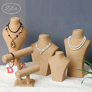 Bust shaped hemp rope handmade table top necklace holder stand