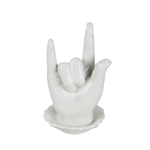 Wholesale white hand shaped ceramic jewelry ring holder