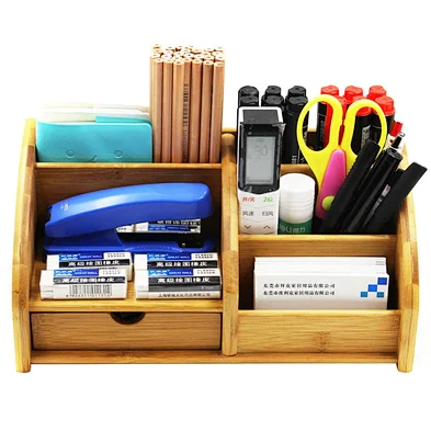 Office School Home household desktop storage natural wood bamboo desktop organizer with drawer