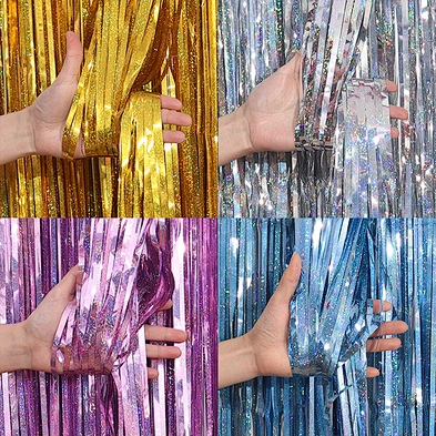 Little Laser Foil Fringe Curtain Tassel Fringe Photo Backdrops Decor Wedding Birthday Christmas, New Years Eve Party Decoration
