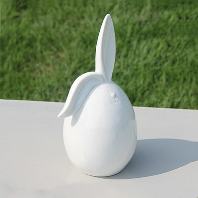 Latest promotion gifts ceramic decoration white 9*9*20.5cm craft rabbits