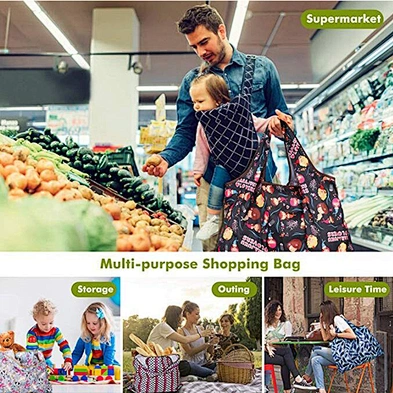 Polyester Durable Large Grocery Bags Reusable Thickened Tote Bags Bulk Foldable Into Pouch Lightweight Foldable Shopping Bags