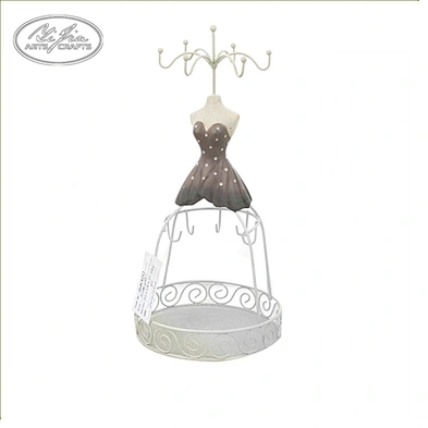 Mini Resin Metal Jewelry Doll Display Stand, Necklace Earring Jewelry Holder WIth Tray