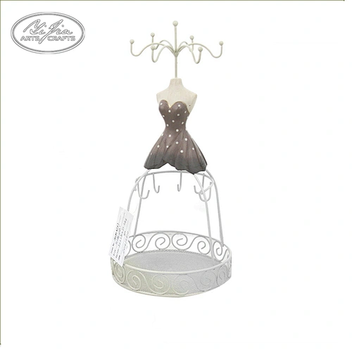 Mini Resin Metal Jewelry Doll Display Stand, Necklace Earring Jewelry Holder WIth Tray