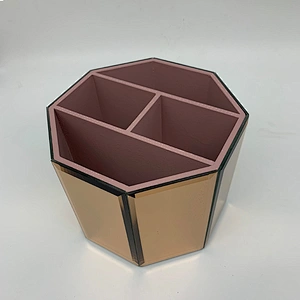 Desktop Storage Holder Rose Gold Home Makeup Brush Holder Office Stationery Organizer 4 Compartment wooden Pen Holder with glass