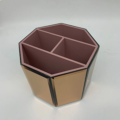 Desktop Storage Holder Rose Gold Home Makeup Brush Holder Office Stationery Organizer 4 Compartment wooden Pen Holder with glass