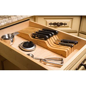 Countertop Convenient Knives Storage Organizer 100% Pure Bamboo In Drawer Knife Block