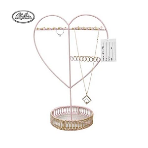Pink heart shaped metal jewelry display stand for ring necklace