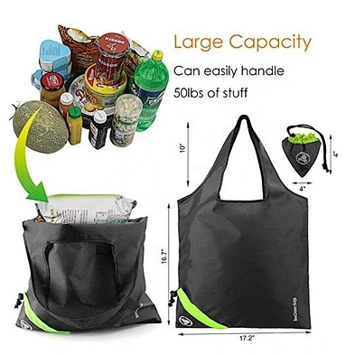 Portable  Custom Logo Printed Polyester Machine Washable Sturdy Ripstop Foldable Reusable Shopping Bags