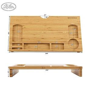 Desktop Storage Organizer, Bamboo Wood Monitor Stand
