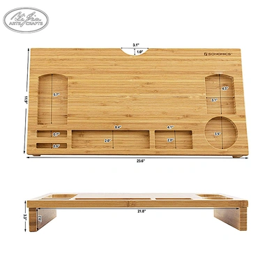 Desktop Storage Organizer, Bamboo Wood Monitor Stand