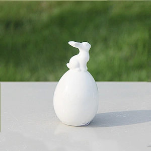 Cute white rabbit shape ceramic decoration handmade craft porcelain rabbit decoration