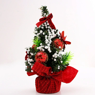 New Christmas Table Decoration Pine Needle Simulation Tree Mini Christmas Tree With Linen Pine Cones Red Berries