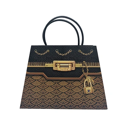 New design fashion gift packing paper bags with metal chain handle printing