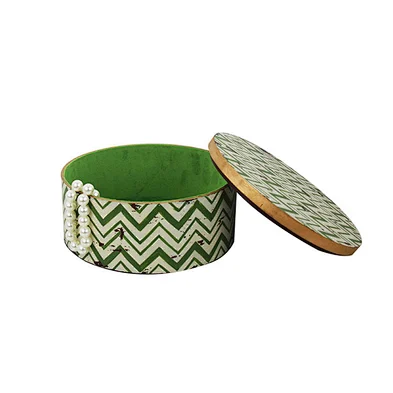 Fabric covered natural style jewelry box with 3 drawer