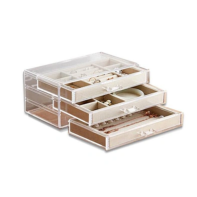 3 Drawers Acrylic Jewelry Box Velvet Jewellery Organizer Earring Rings Necklaces Bracelets Display Case Gift for Women, Girls