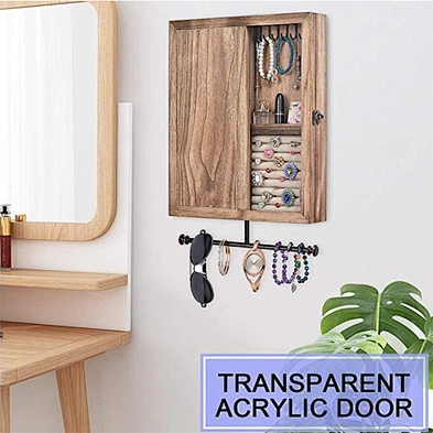 Large Space Jewelry Cabinet Holder Rustic Wood Wall Mounted Jewelry Organizer For Necklaces Earrings Bracelets Ring Holder