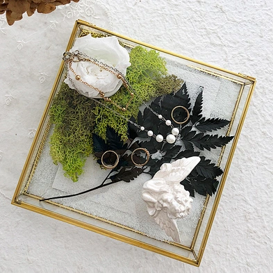 Vintage Copper Edge Transparent Glass Mirror Jewelry Trinket Box Window Display Props Clear Glass Jewelry Box