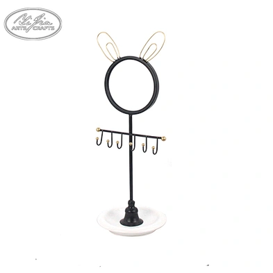 Customized Lovely Metal jewelry necklace display stand with mini tray