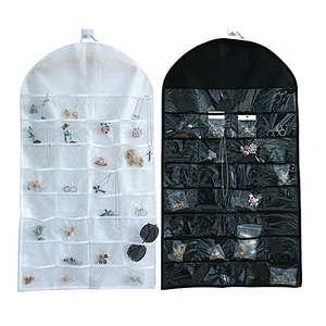 Black 32 Pockets 18 Hook And Loops Non-Woven Hanging Jewelry Organizer Bag