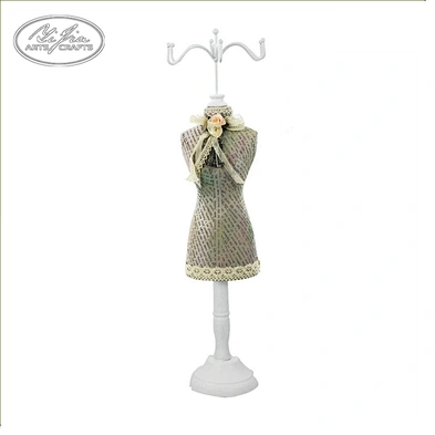 Home resin dress doll jewelry display stand with lace decor