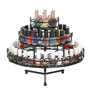 Black metal 3-tier rotating cosmetic nail polish organizer rack