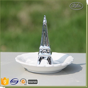 Customized cute ceramic jewelry display ring tray with silver bird