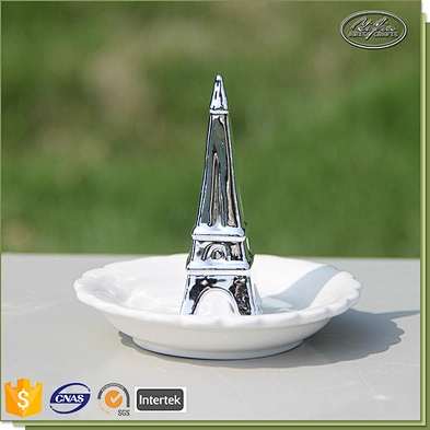 Customized cute ceramic jewelry display ring tray with silver bird
