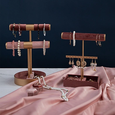 Simple style Jewelry Display Holder Velvet  T bar Watch Bracelet Display Holder With Storage Tray