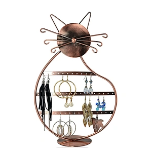 Cat Shape Copper Color Metal Wire Jewelry Organizer Earring Holder Display Stand