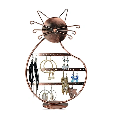Cat Shape Copper Color Metal Wire Jewelry Organizer Earring Holder Display Stand