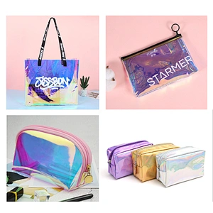 small pvc transparent magic laser cosmetic bag colorful laser hand makeup bag