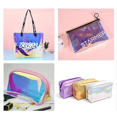 small pvc transparent magic laser cosmetic bag colorful laser hand makeup bag