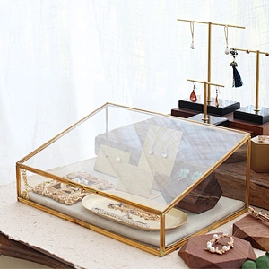 Customized retro copper-edge glass Jewellery storage box decoration necklace ring jewelry box organizer