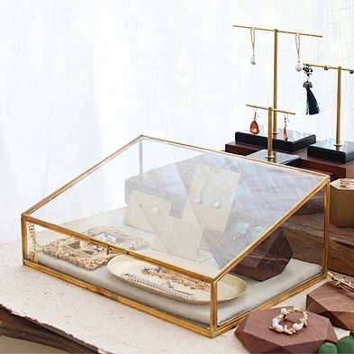 Customized retro copper-edge glass Jewellery storage box decoration necklace ring jewelry box organizer