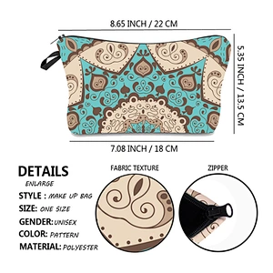 Fashion Cosmetic Bags 3D Printed Vintage Pattern Ladies Makeup Bag With Zipper