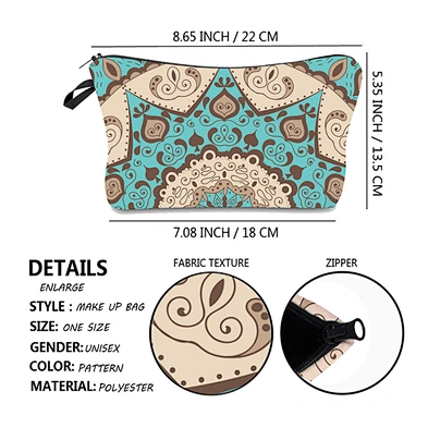 Fashion Cosmetic Bags 3D Printed Vintage Pattern Ladies Makeup Bag With Zipper