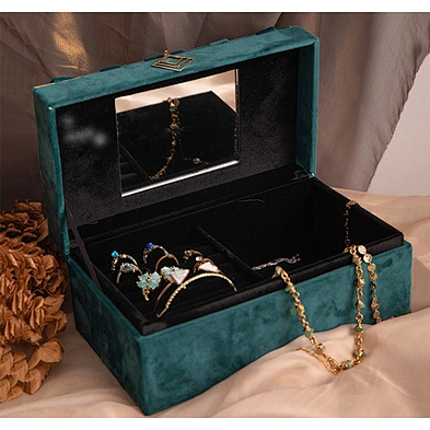 custom logo jewelry ring necklace box organizer flannel jewelry storage box luxury velvet jewelry box with mirror