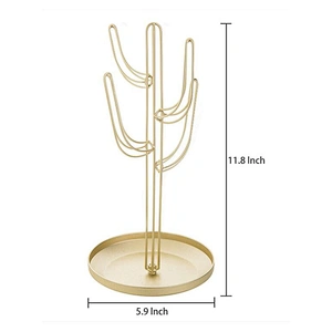 Fashion Gold-Tone Metal Cactus-Shaped Jewelry Tower