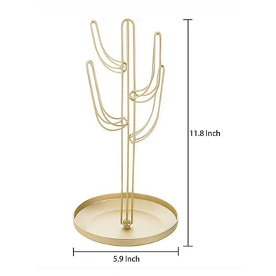 Fashion Gold-Tone Metal Cactus-Shaped Jewelry Tower